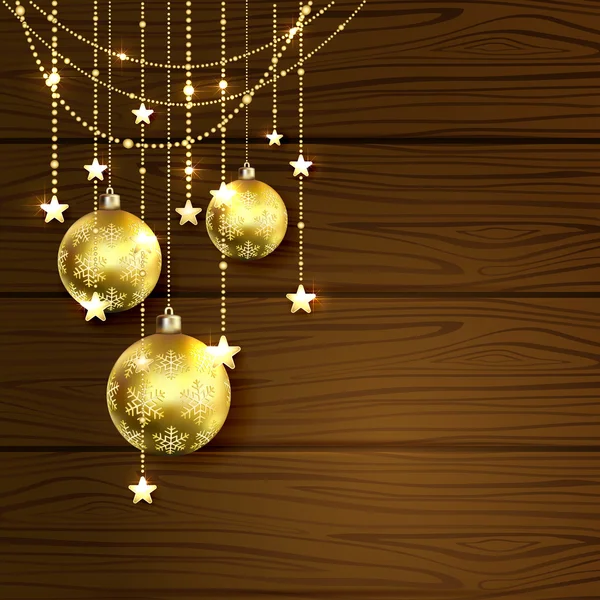 Boules de Noël sur fond en bois — Image vectorielle