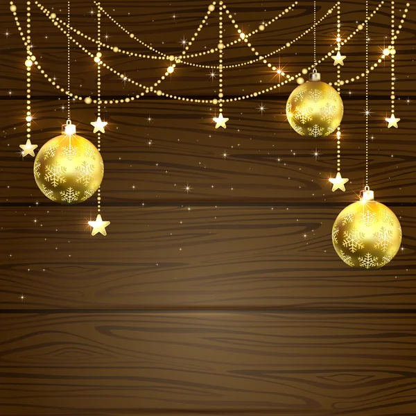 Balones de Navidad sobre fondo de madera — Vector de stock