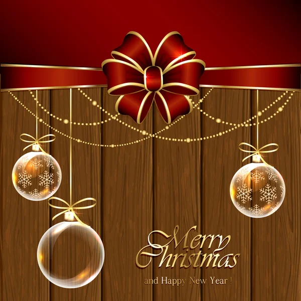 Boules de Noël sur fond en bois — Image vectorielle