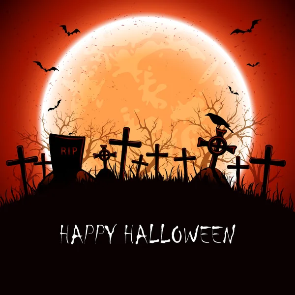 Halloween night at the cemetery — Stock Vector