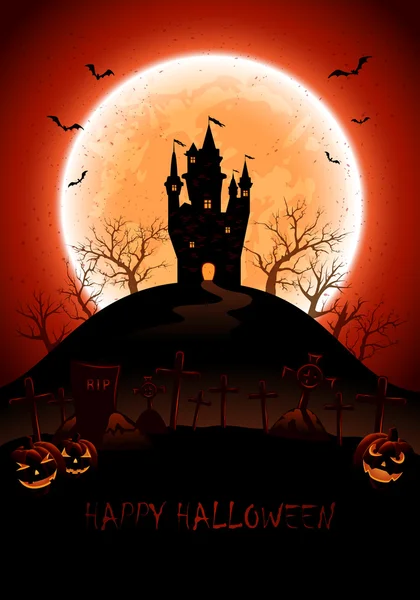 Halloween fundo com castelo e lua — Vetor de Stock