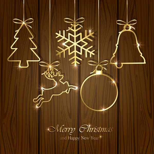 Рождественские элементы на деревянном фоне — стоковый вектор