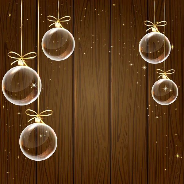 Bolas de Navidad sobre fondo de madera — Vector de stock