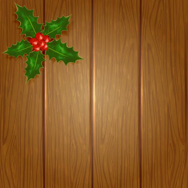 Fondo de Navidad de madera con baya de acebo — Vector de stock