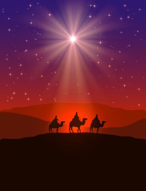 Christmas star and three wise men clipart