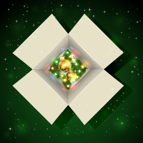 Weihnachtsgeschenkbox mit Glühbirnen — Stockvektor