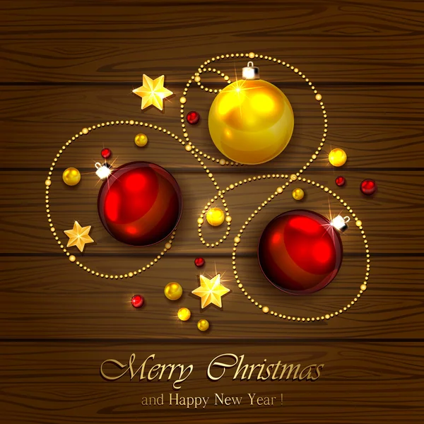 Éléments de Noël sur fond en bois — Image vectorielle