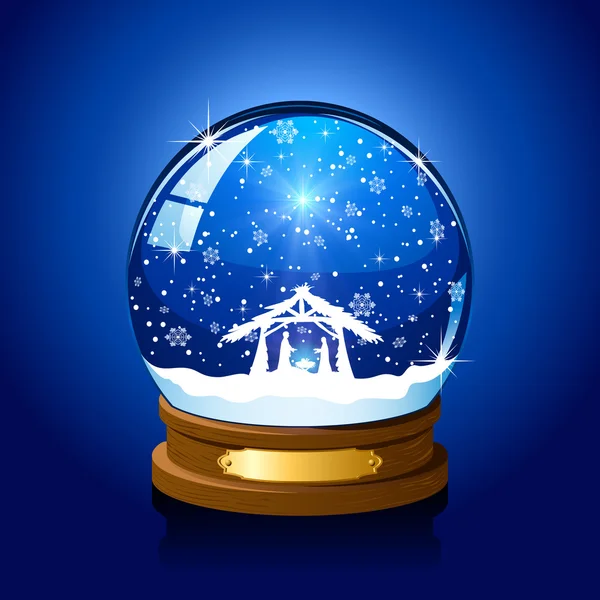 Christmas snow globe med kristna scen — Stock vektor