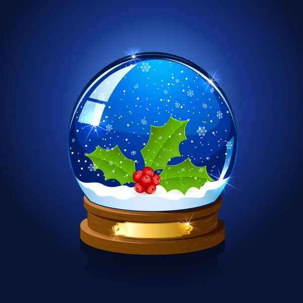 Christmas snow globe with holly berry — Stock Vector