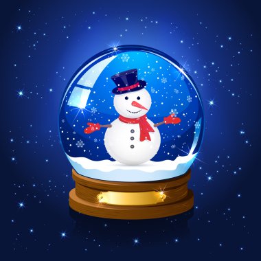 Kar küresi ve kardan adam ile Noel yıldızlı arka plan