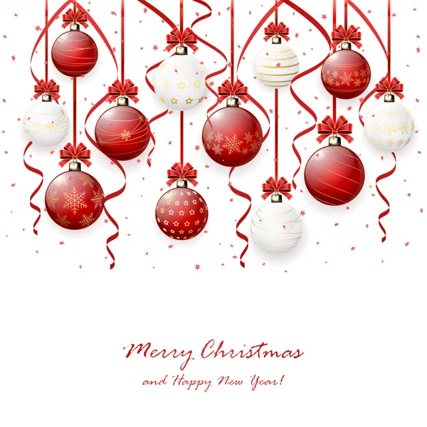 Balles de Noël suspendues sur fond blanc — Image vectorielle