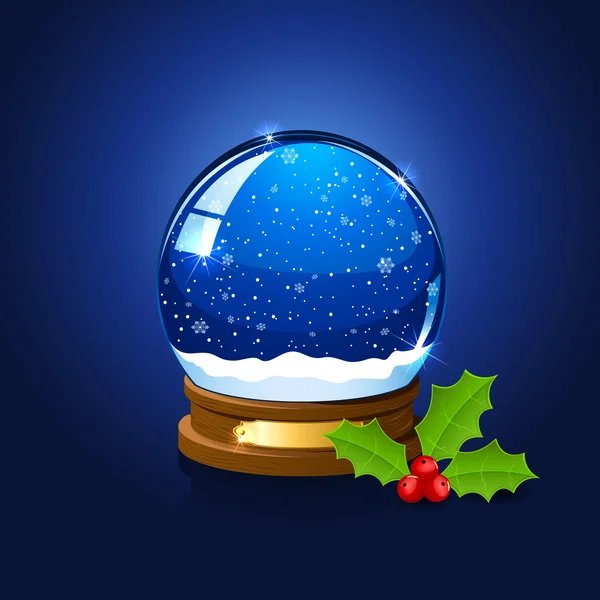 Christmas snow globe i holly berry — Wektor stockowy