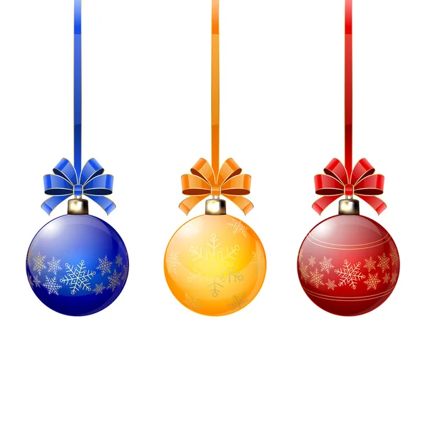 Drie kleurrijke kerstballen — Stockvector