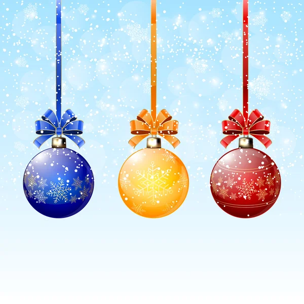 Fond bleu et boules de Noël — Image vectorielle