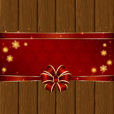 Ahşap Noel arka plan kırmızı yay ile