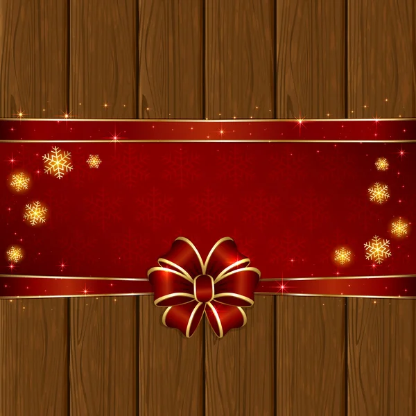 Drewniane tła Christmas z kokardą czerwony — Wektor stockowy
