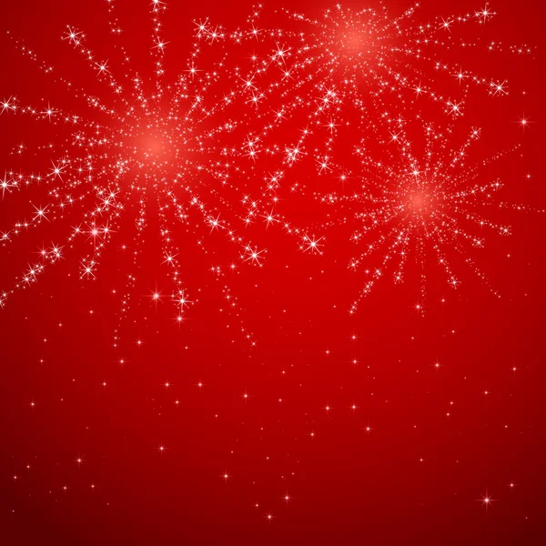 Fireworks on red shiny background — Stock Vector