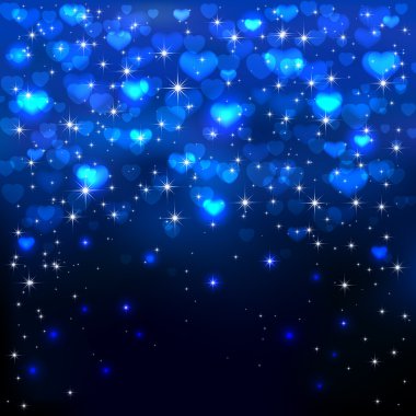 Koyu arka plan üzerinde mavi Kalpler