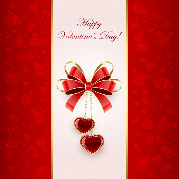 Fondo de San Valentín con arco y corazones — Vector de stock