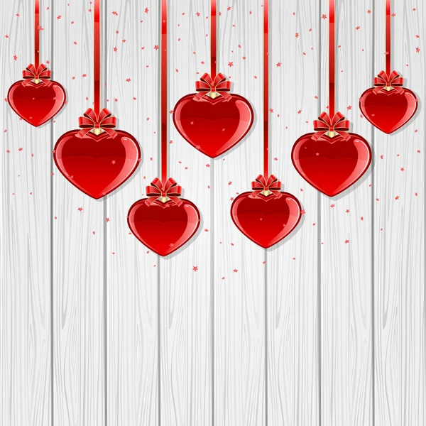 Valentines hearts on wooden background — Stock Vector