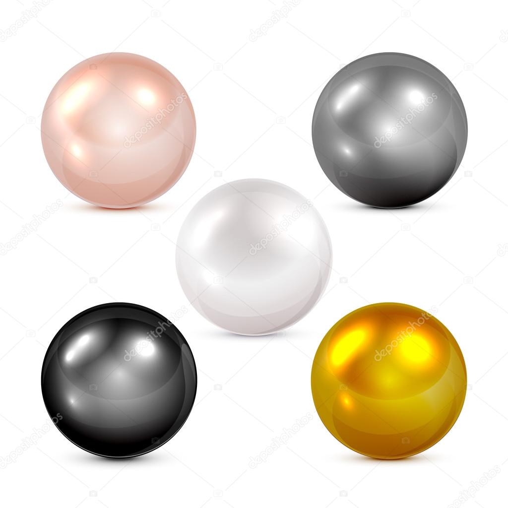 Set of colorful spheres and pearls isolated on white background, illustration.