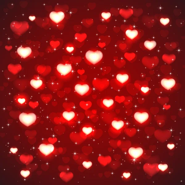 Röd bakgrund med suddiga hjärtan — Stock vektor