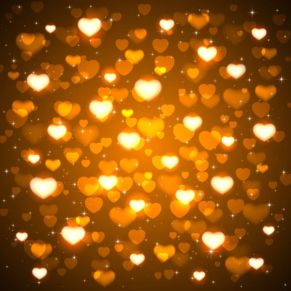 Goldener Hintergrund mit verschwommenen Herzen — Stockvektor
