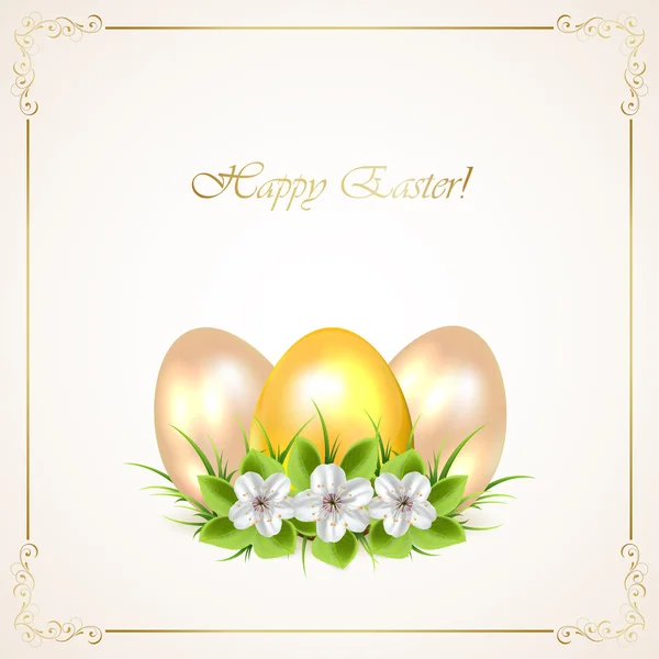 Golden Easter eggs with flowers — Stock Vector