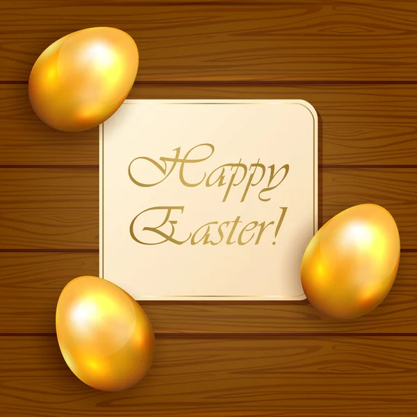 Velikonoční přání a vejce na dřevěné pozadí — Stockový vektor