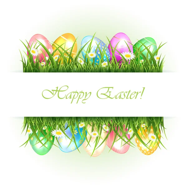 Background with grass and Easter eggs — Stock Vector