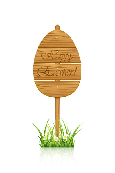 Cartel de Pascua de madera en una hierba — Vector de stock