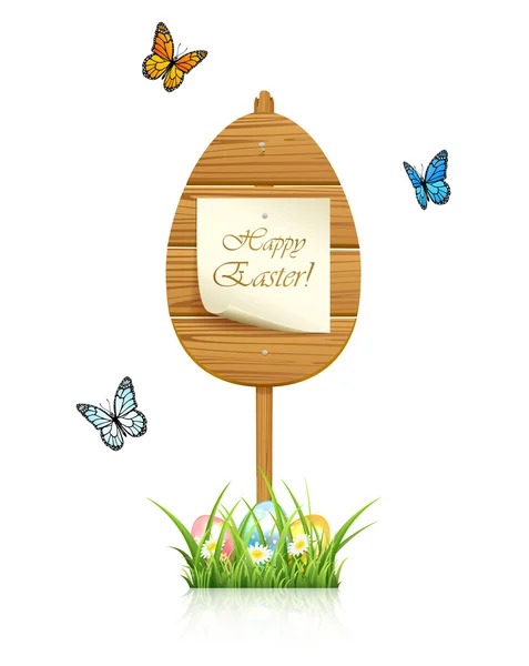 Wooden sign with Easter eggs — Stock Vector