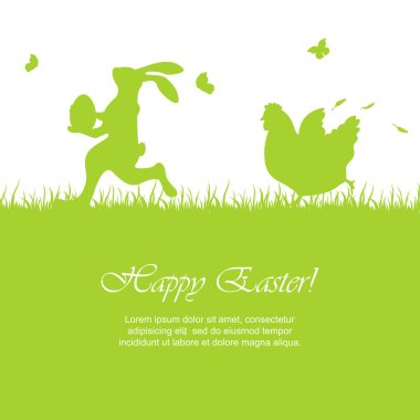 Easter background with rabbit and hen