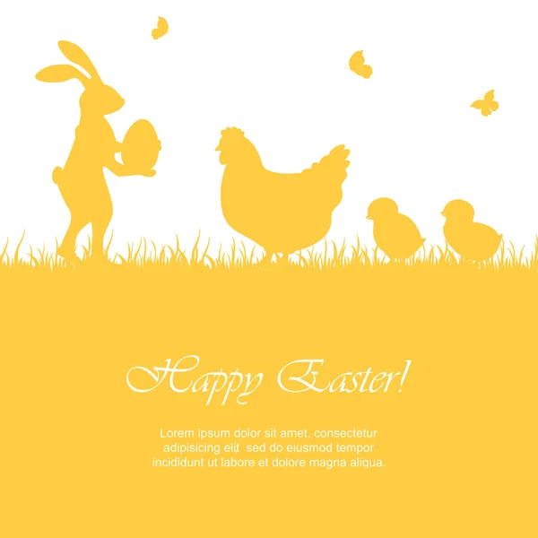 Conejo de Pascua y pollos — Vector de stock