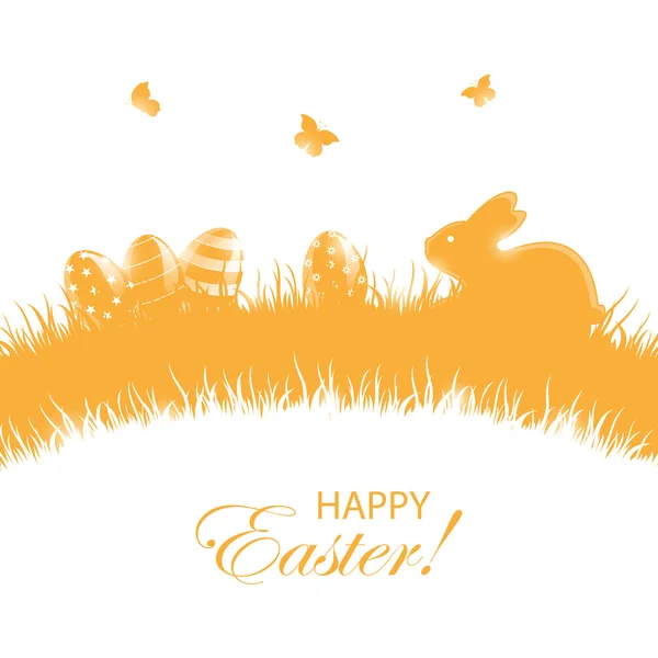 Paskalya yumurtaları ve tavşan ile turuncu arka plan — Stok Vektör