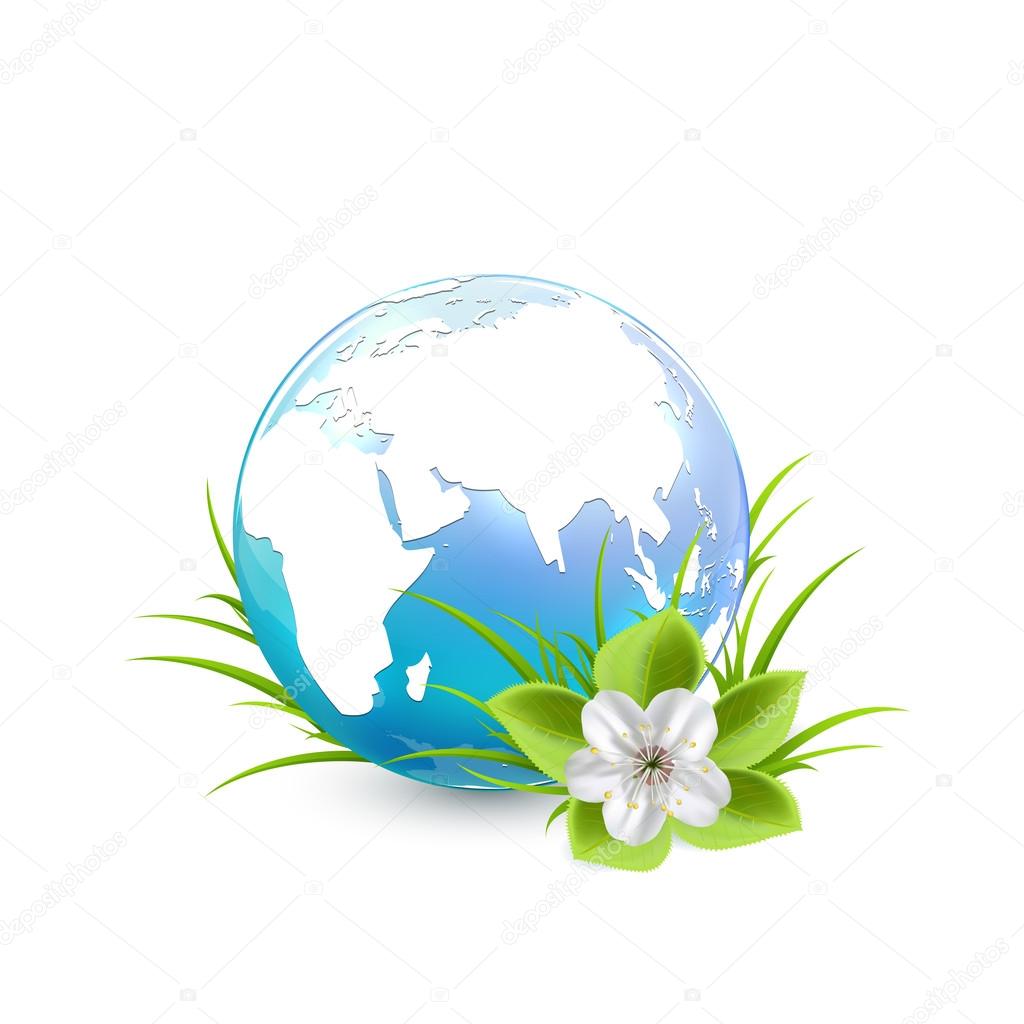 Blue Earth globe with flower