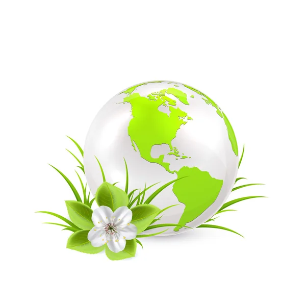 Earth globe with flower — Stock Vector