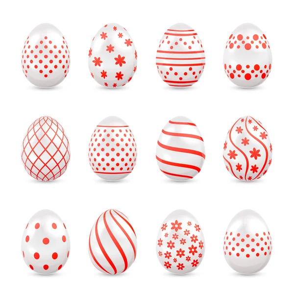 Huevos de Pascua decorativos con patrones rojos — Archivo Imágenes Vectoriales