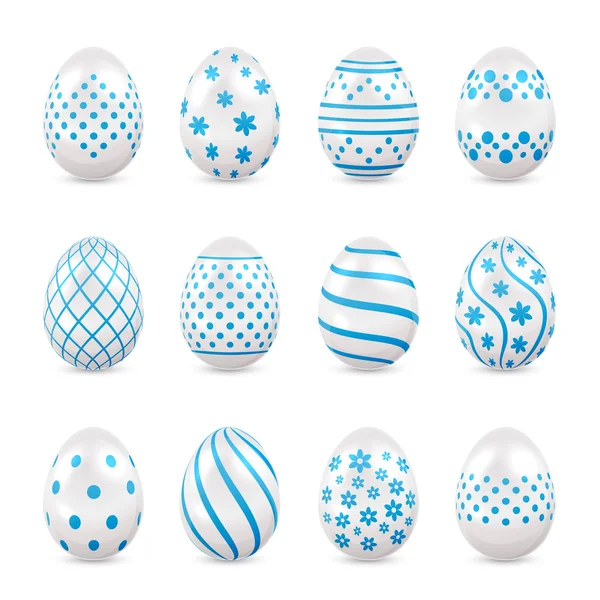 Oeufs de Pâques décoratifs avec motifs bleus — Image vectorielle