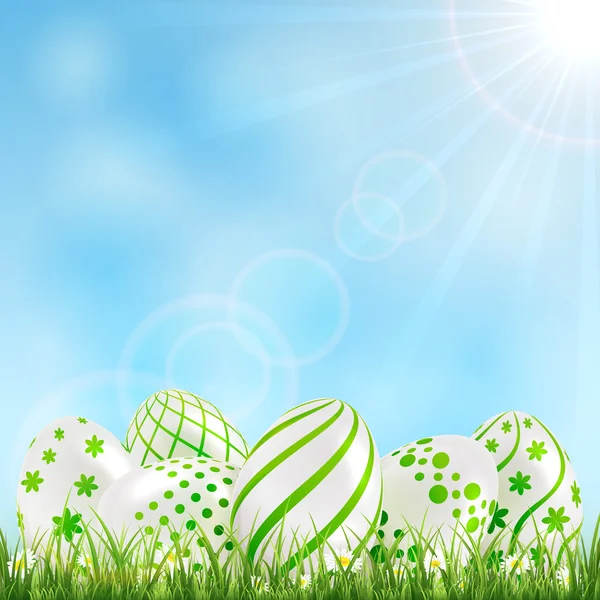 Green Easter egg in a grass — Stock Vector