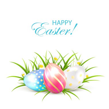 Çim ile üç Paskalya yumurtaları