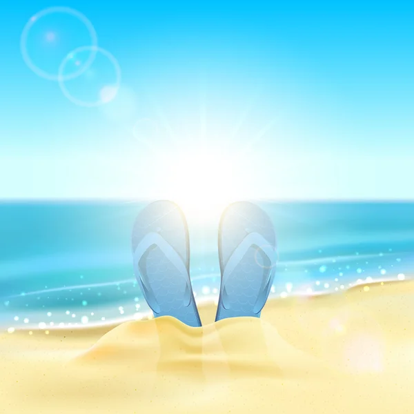 Flip flops on the sandy beach — Stock Vector
