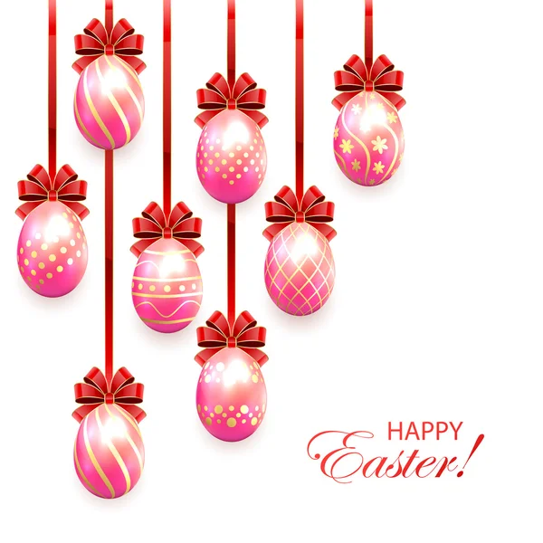 Pink Easter eggs with red bow — Stock Vector