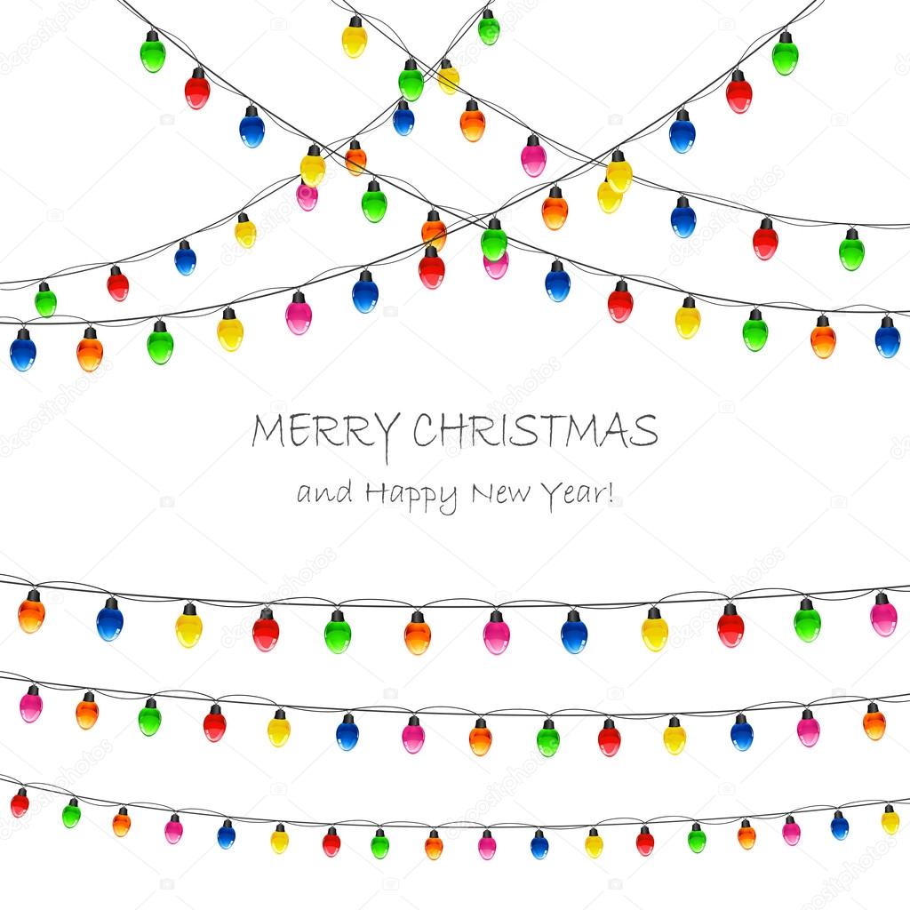 Christmas lights on white background