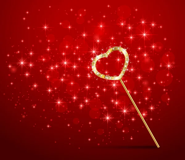 Magic wand with heart on red background — Stock Vector