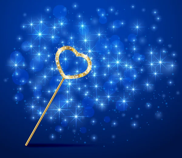 Magic wand with heart on blurry background — Stock Vector