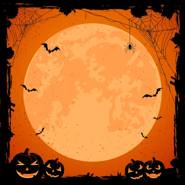 Halloween achtergrond met maan en pompoenen — Stockvector