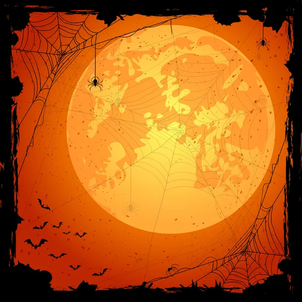 Fundo de Halloween laranja com aranhas e morcegos —  Vetores de Stock