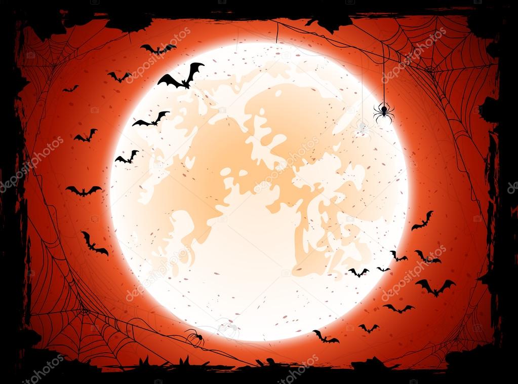 Orange Halloween background with bats