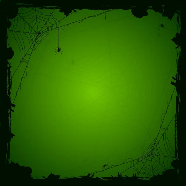 Halloween fundo verde com aranhas — Vetor de Stock